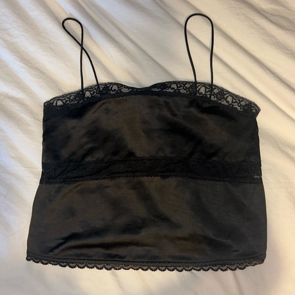 Tops - Black silk cami with lace details